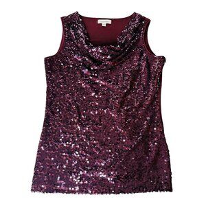 Holiday Sparkle Calvin Klein Sequin Drape Neck Top Wine S